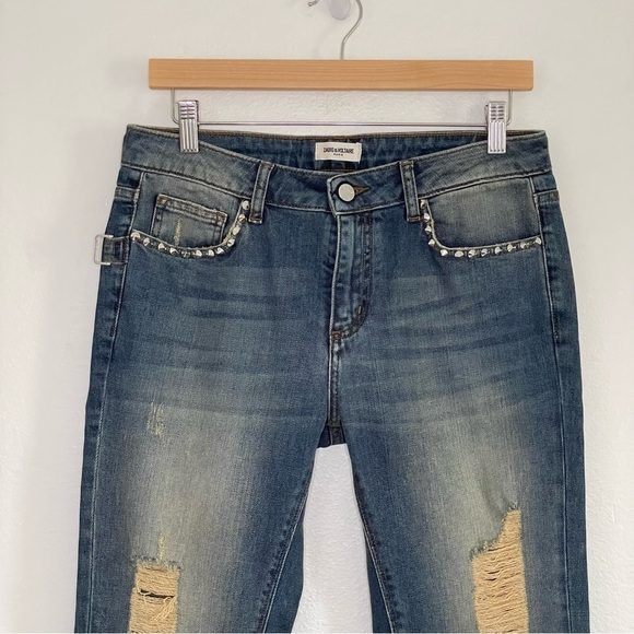 Zadig & Voltaire Eva Use Studded Pocket Distressed Slim Fit Jeans 28 - Picture 8 of 16